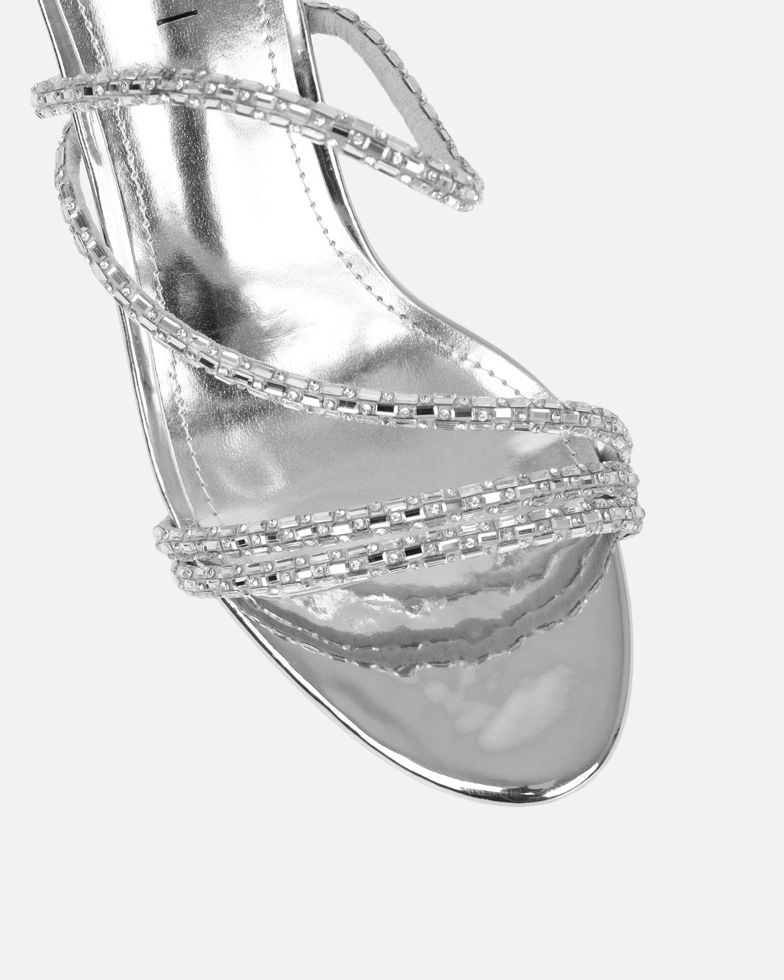 Inessa Silver Mirror Diamante Heeled Sandals
