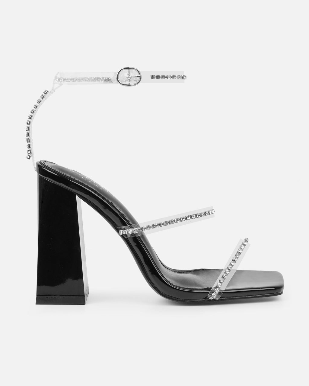 Issy Black Clear Diamante Block Heeled Sandals