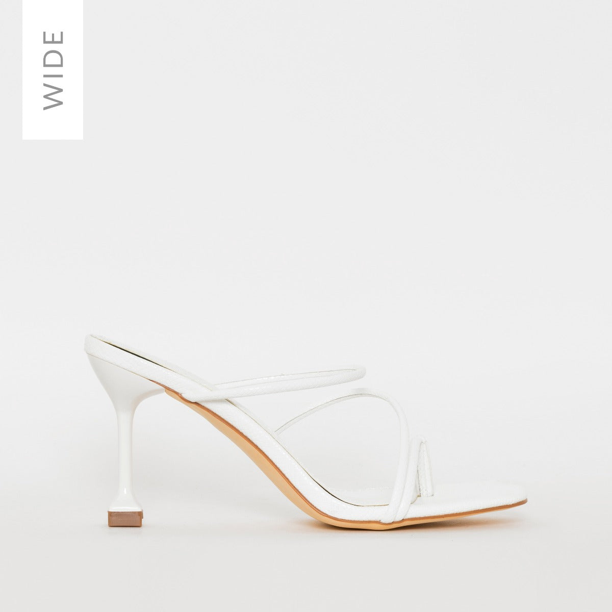 Jada Wide Fit White Snake Print Strappy Midi Heel Mules