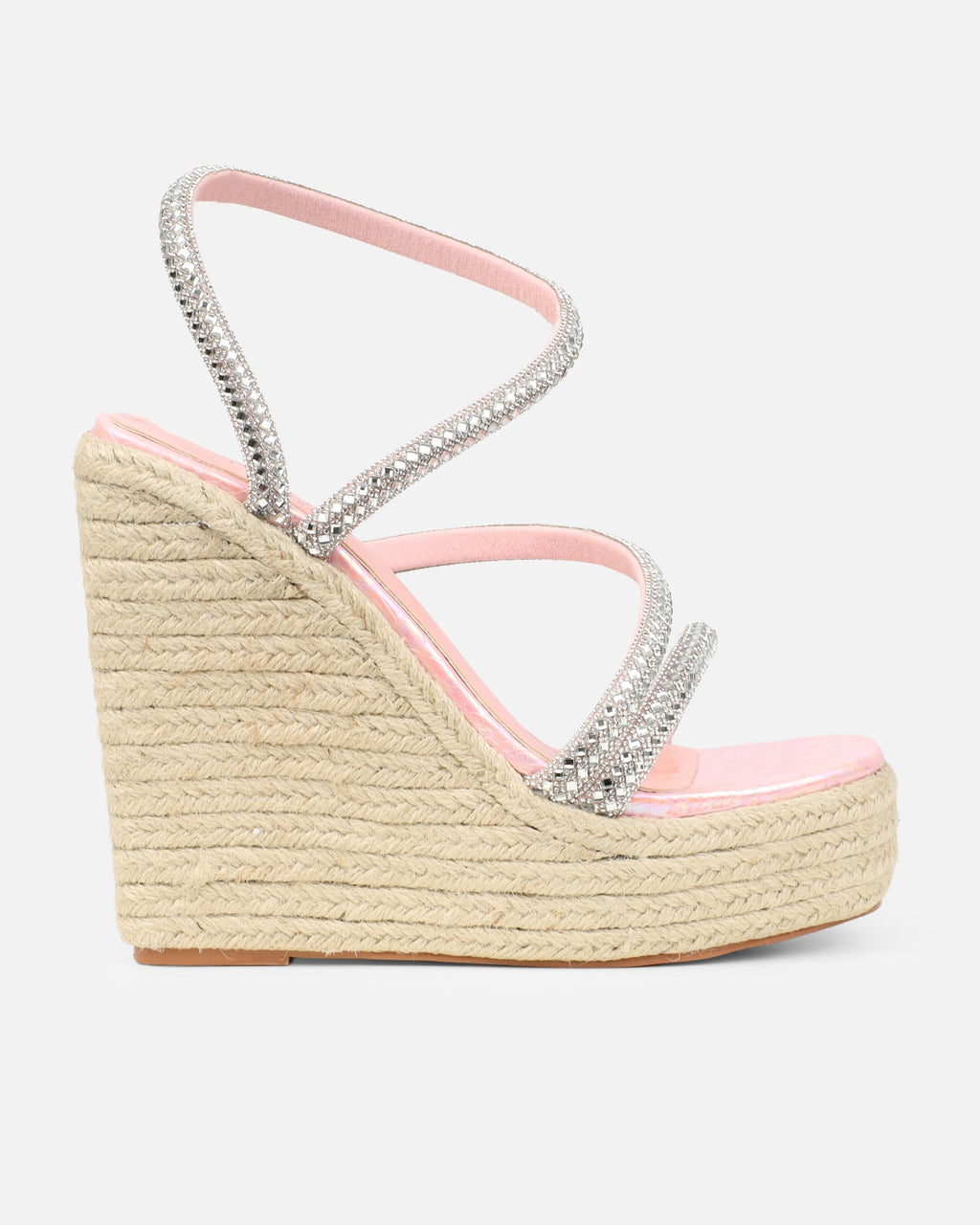 Jama Pink Faux Snake Effect Diamante Espadrille Sandals