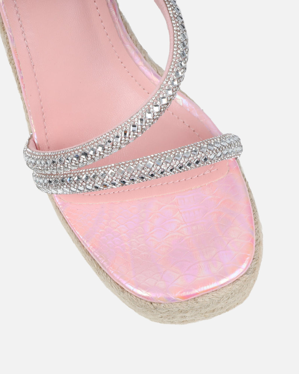 Jama Pink Faux Snake Effect Diamante Espadrille Sandals