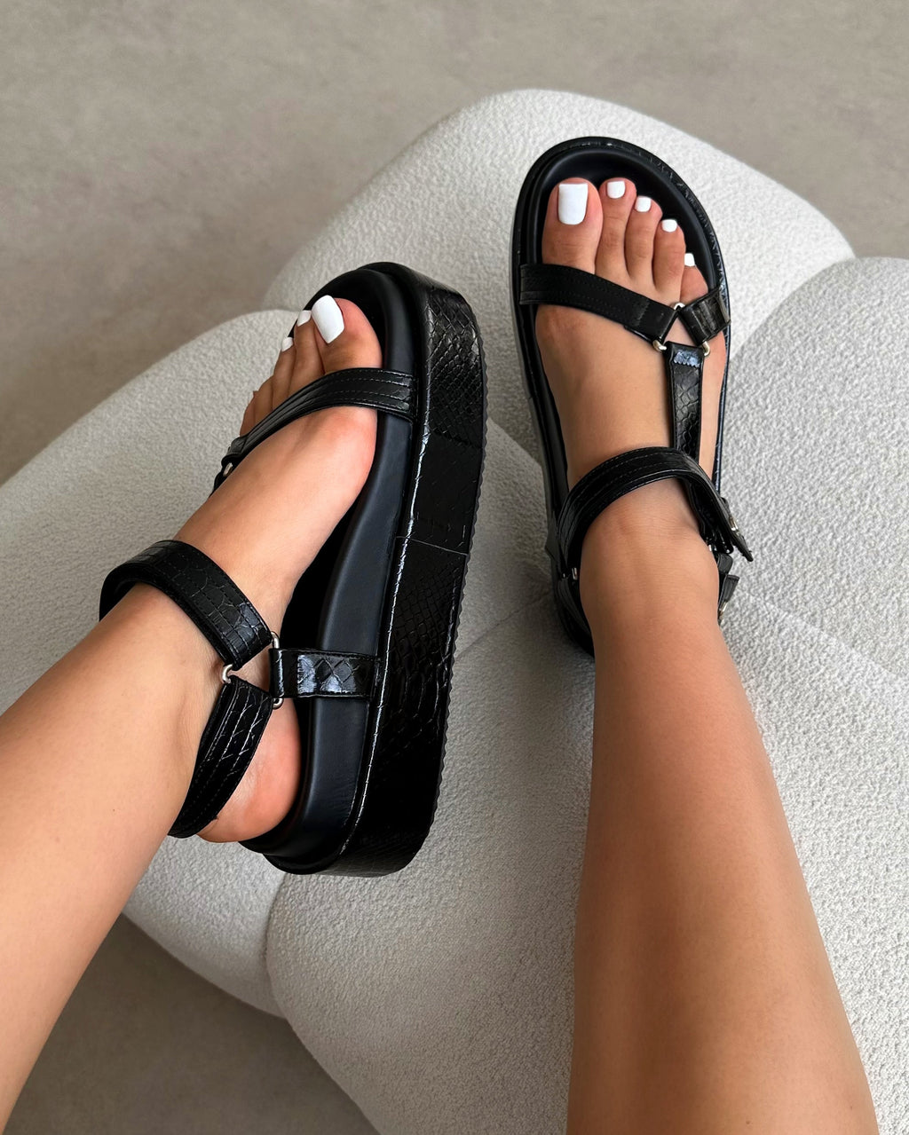 Jamarni Black Croc Print Flatform Sandals