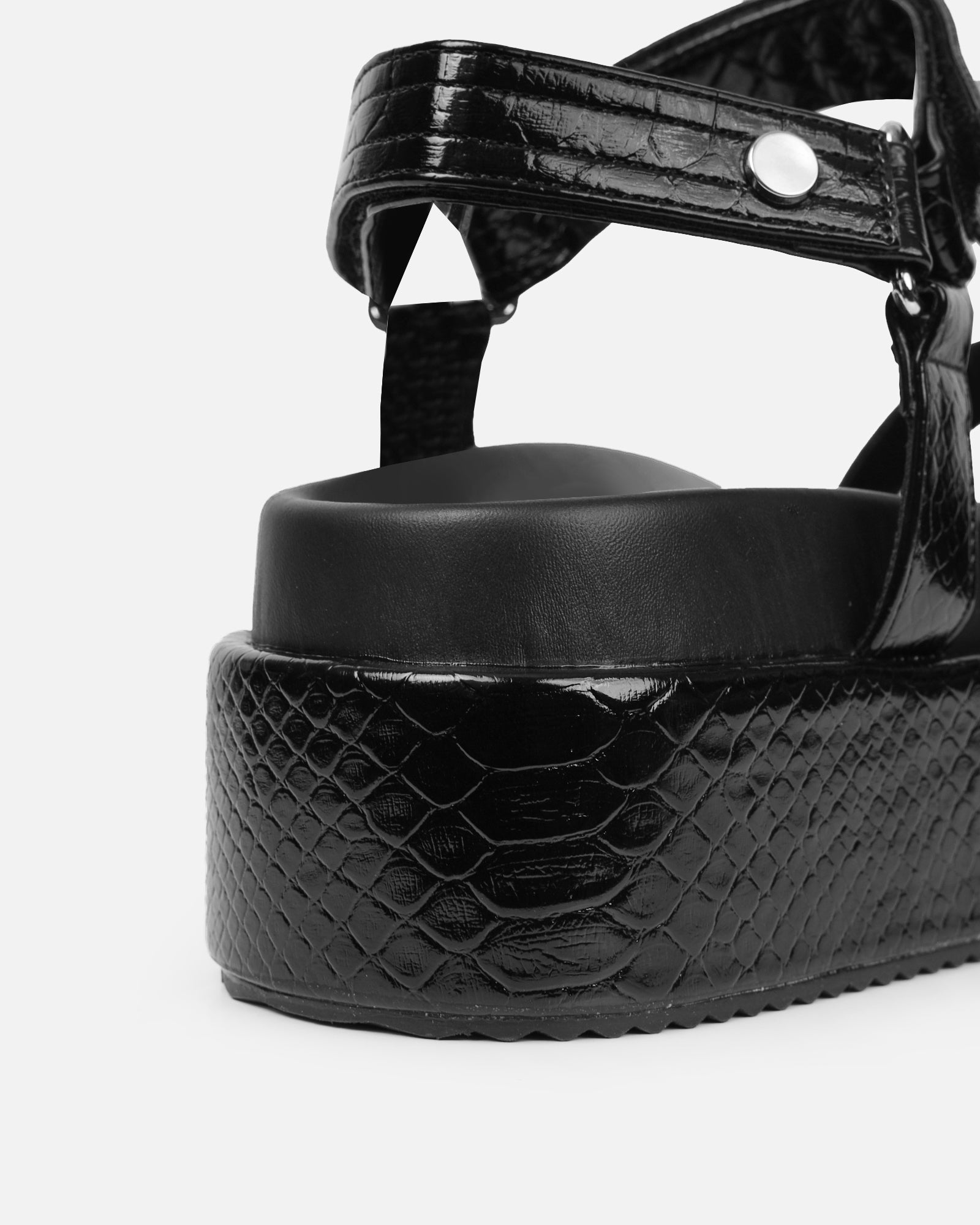 Jamarni Black Croc Print Flatform Sandals