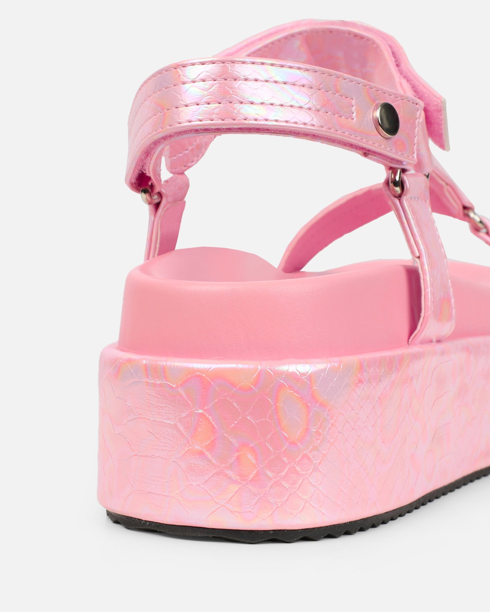 Jamarni Pink Croc Print Flatform Sandals