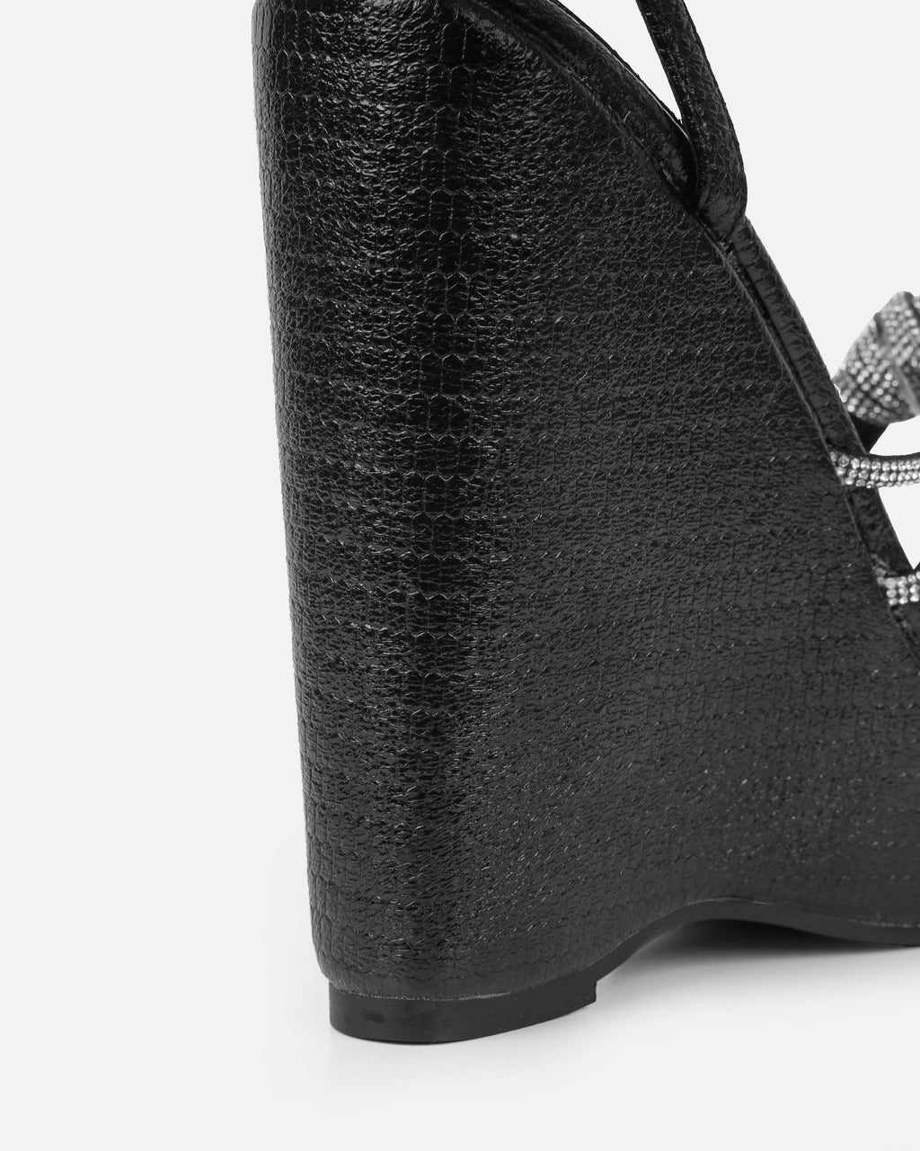 Jayne Black Faux Snake Diamante Wedge Sandals