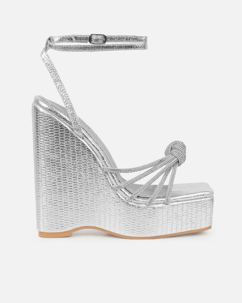 Jayne Silver Faux Snake Diamante Wedge Sandals