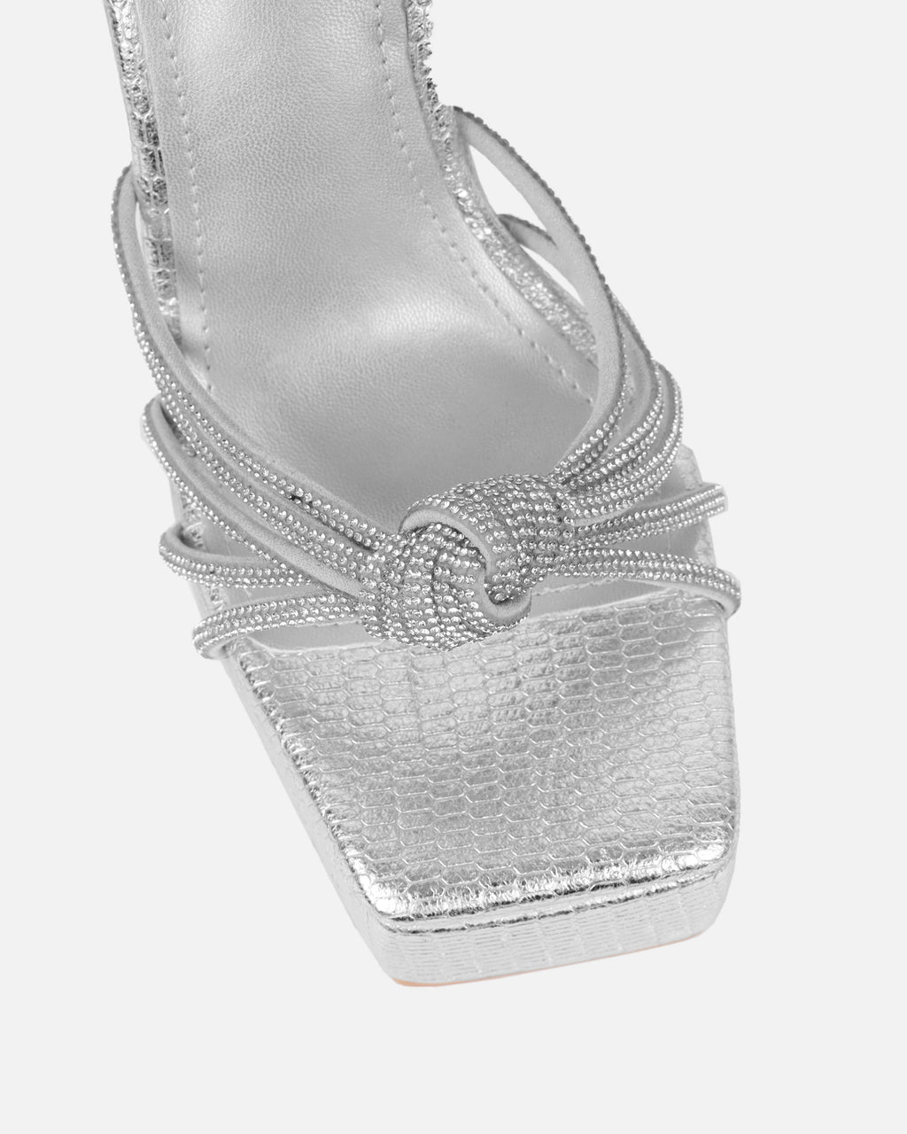 Jayne Silver Faux Snake Diamante Wedge Sandals