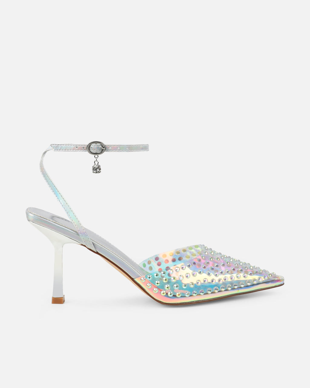 Jazzlyn Clear Silver Iridescent Diamante Mid Heeled Court Shoes