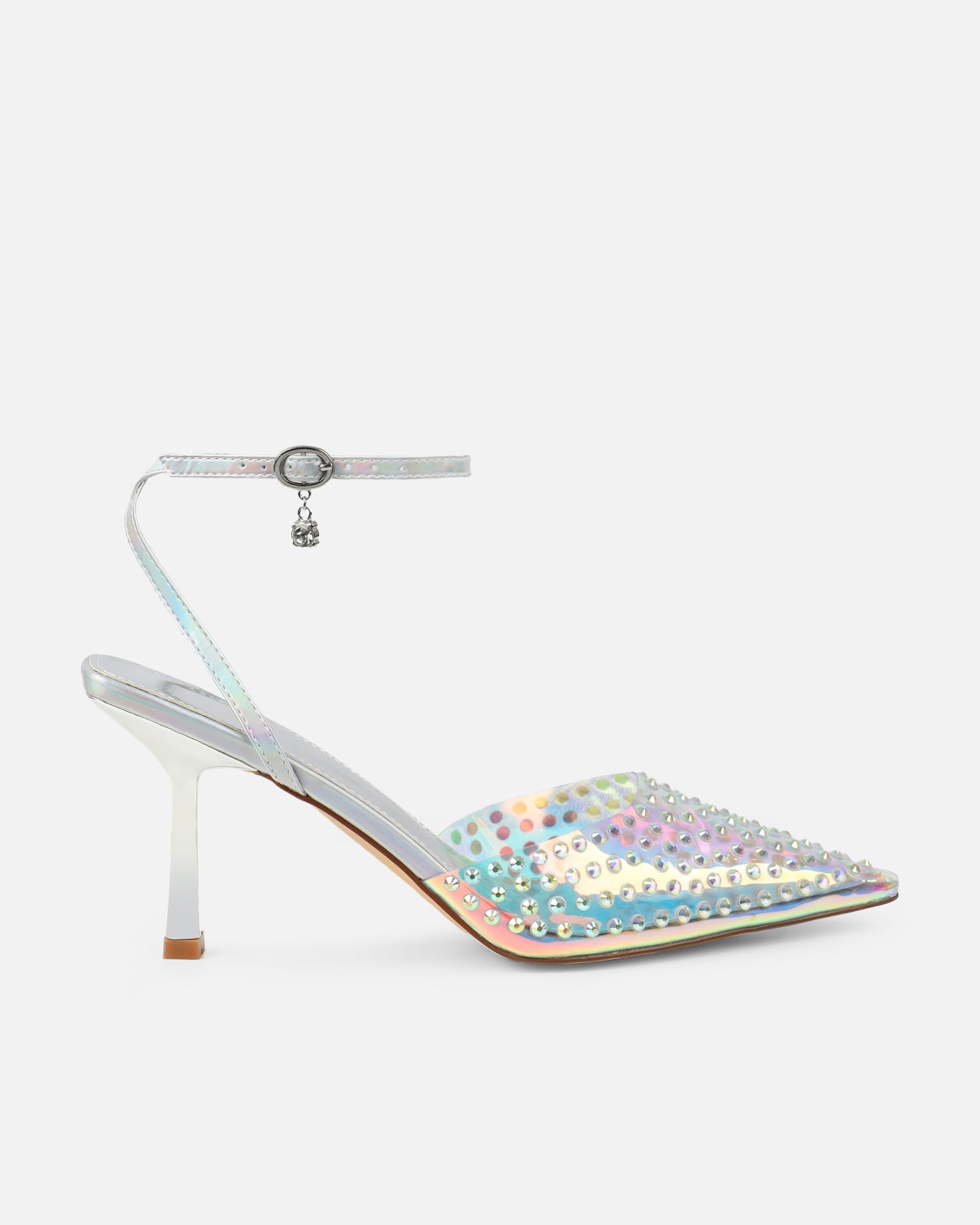 Jazzlyn Clear Silver Iridescent Diamante Mid Heeled Court Shoes