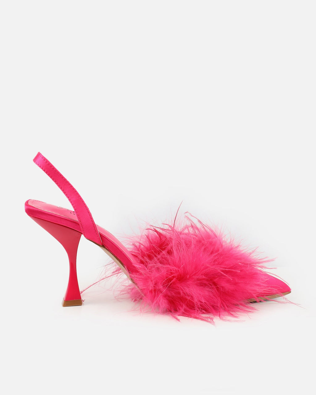 Jube Hot Pink Satin Fluffy Court Shoes
