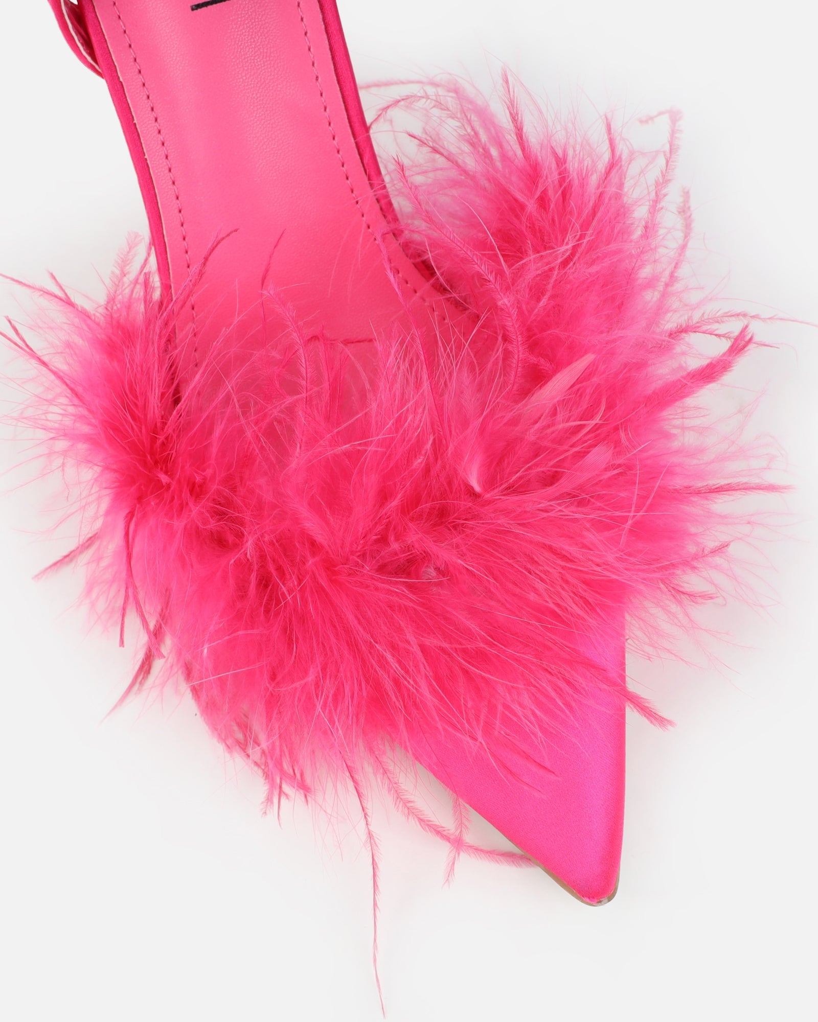 Jube Hot Pink Satin Fluffy Court Shoes