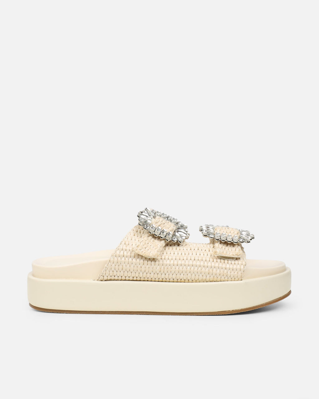 Juliette Beige Raffia Effect Diamante Slider Sandals