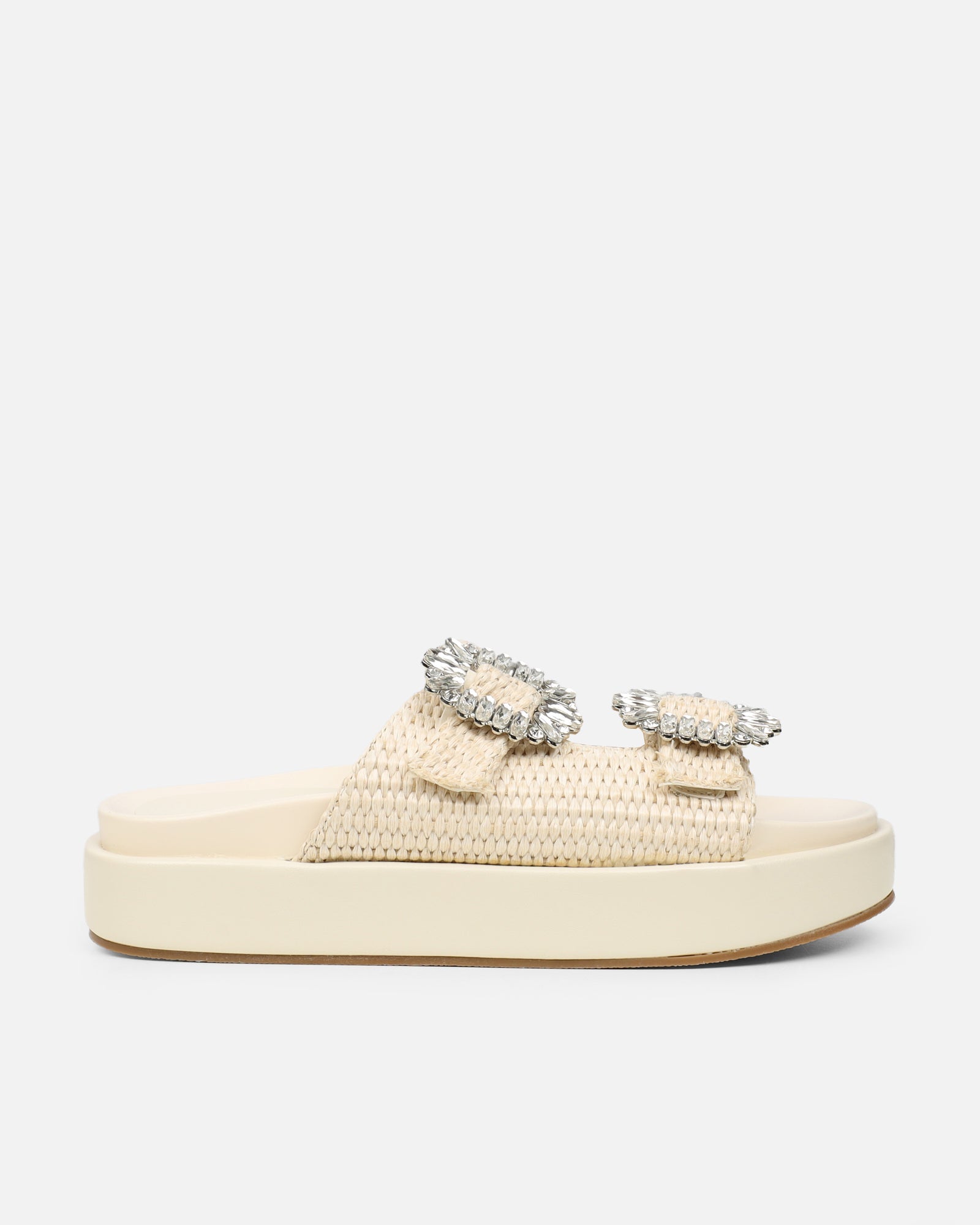 Juliette Beige Raffia Effect Diamante Slider Sandals
