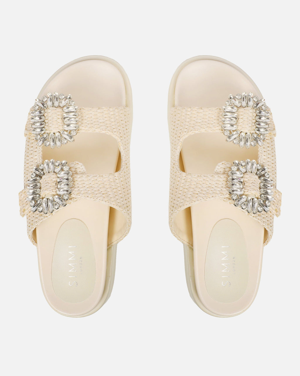 Juliette Beige Raffia Effect Diamante Slider Sandals