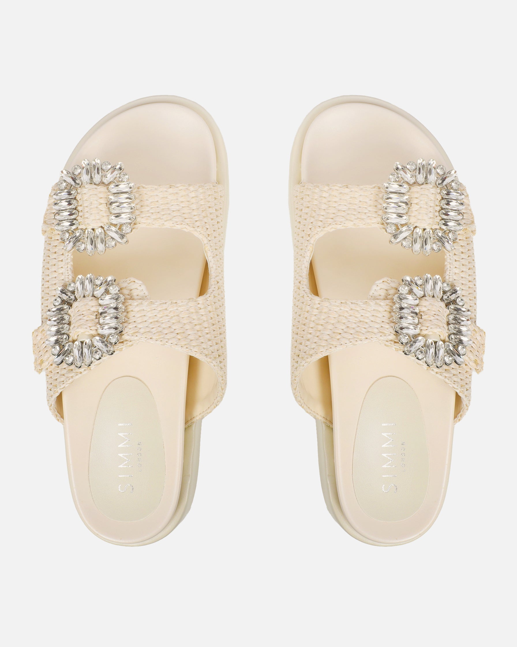 Juliette Beige Raffia Effect Diamante Slider Sandals
