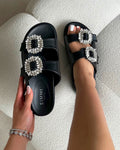 Juliette Black Diamante Slider Sandals