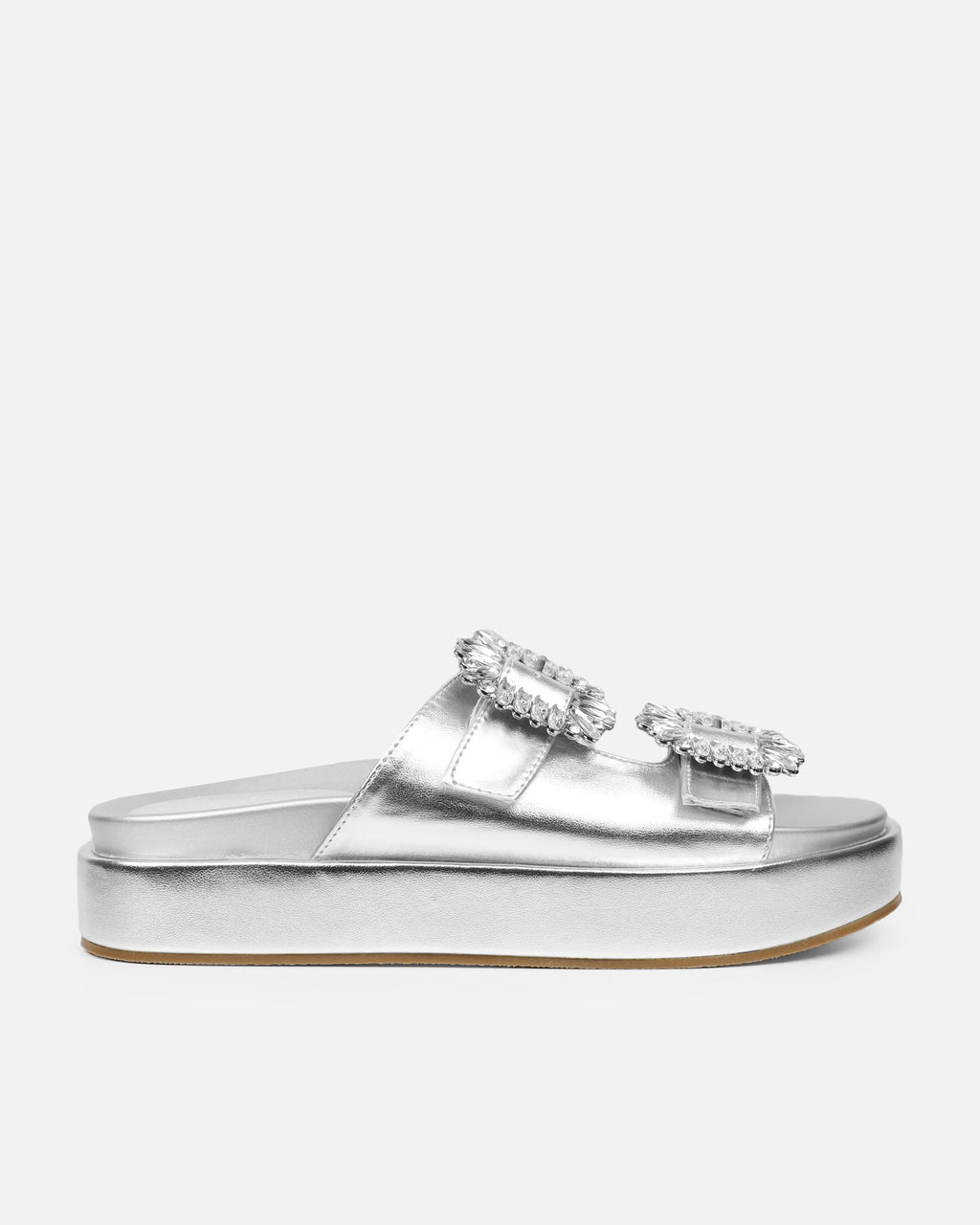 Juliette Silver Metallic Diamante Slider Sandals