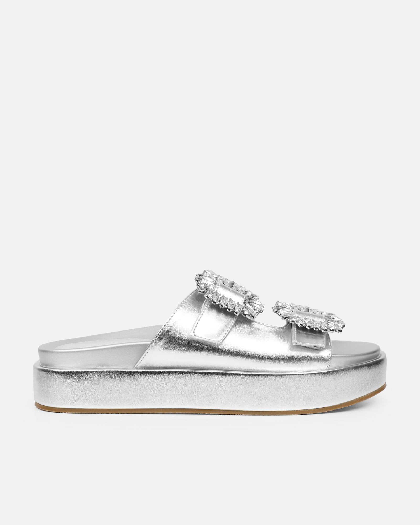 Juliette Silver Metallic Diamante Slider Sandals