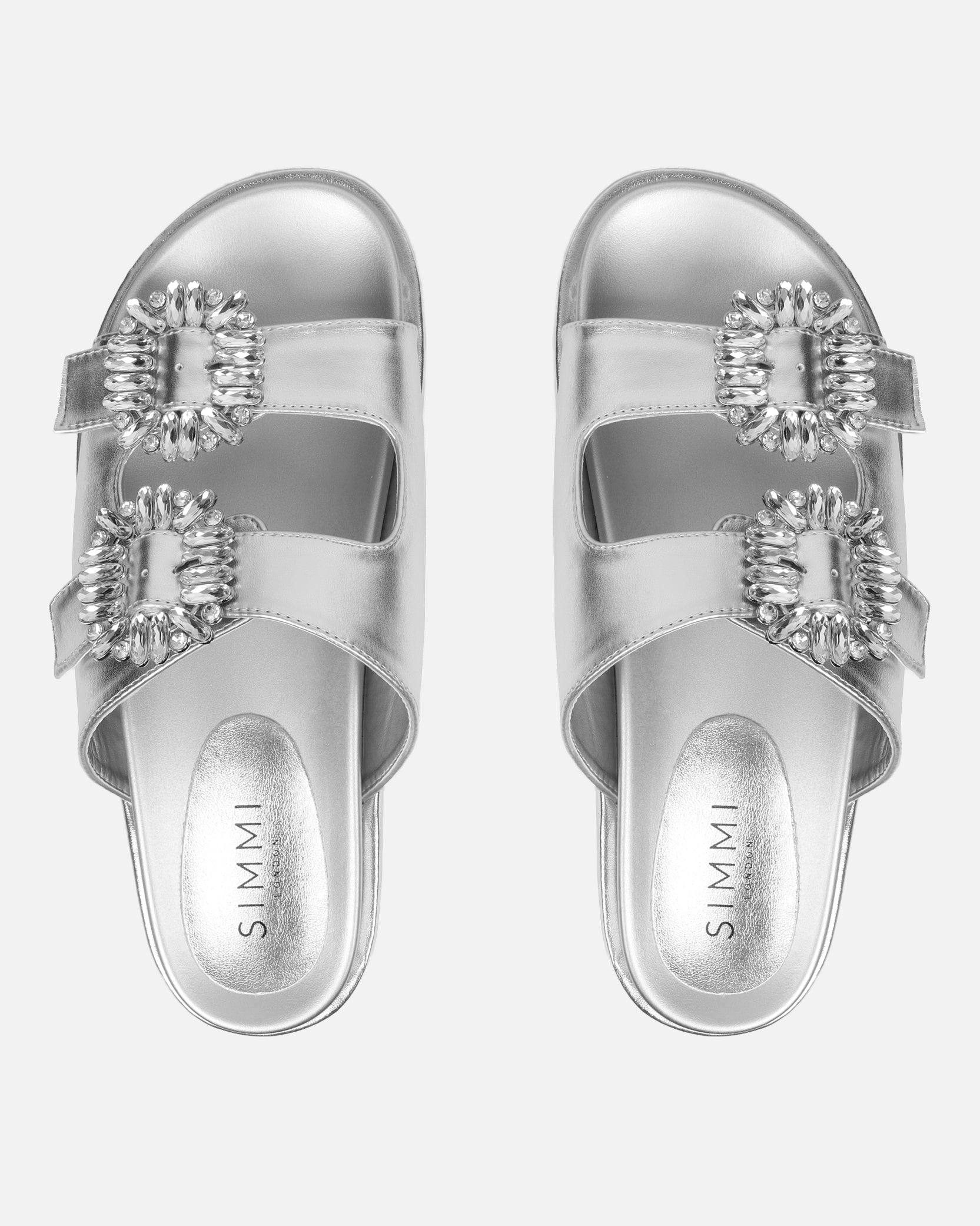 Juliette Silver Metallic Diamante Slider Sandals