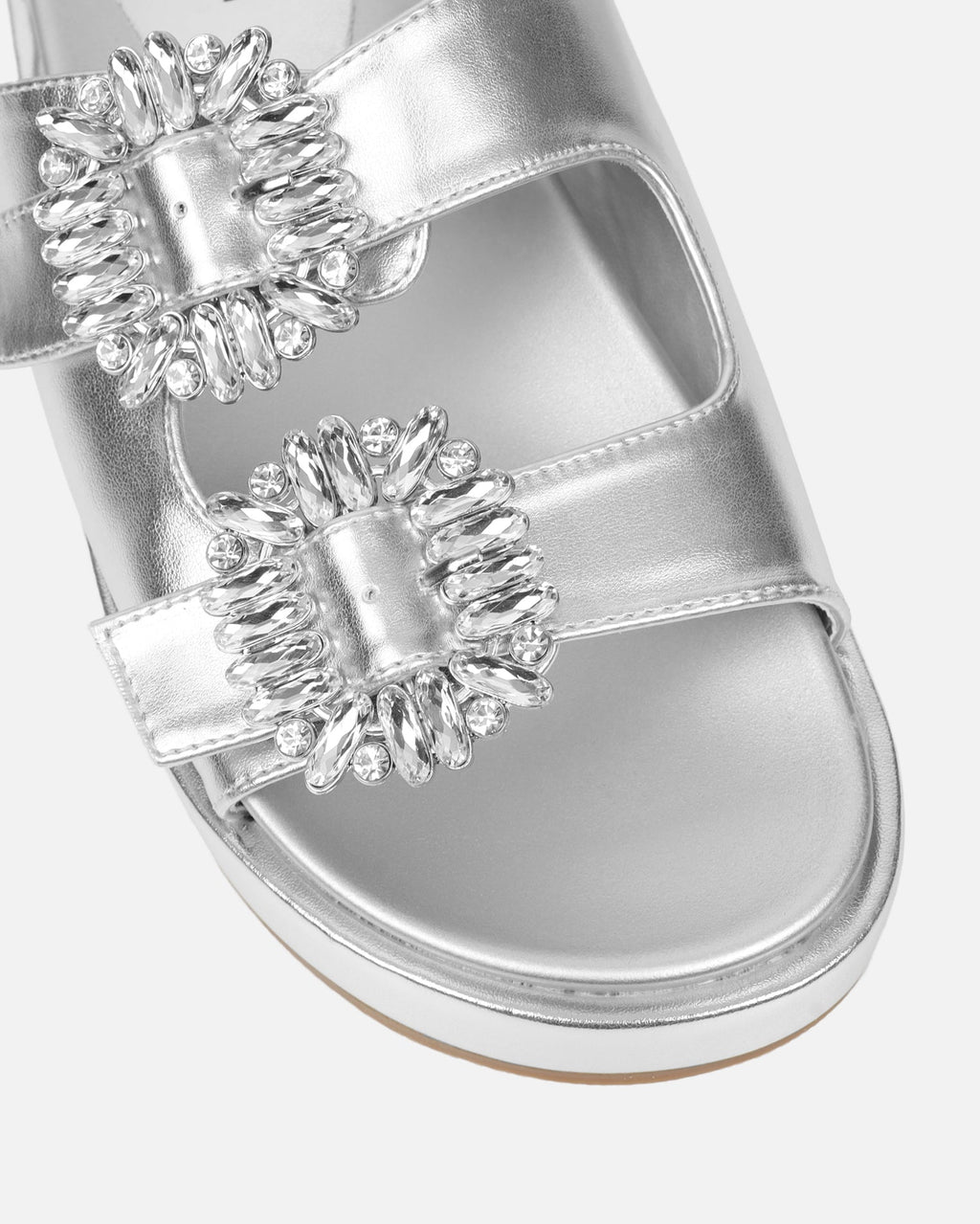 Juliette Silver Metallic Diamante Slider Sandals
