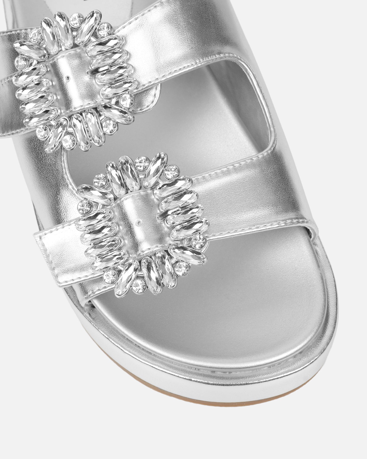 Juliette Silver Metallic Diamante Slider Sandals