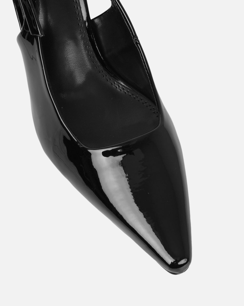 June black patent low sling back court shoes