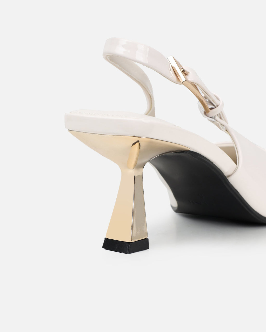 June off white patent low sling back court shoes