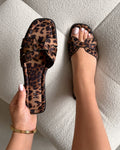 Jorja Leopard Satin Slip On Flat Sandals