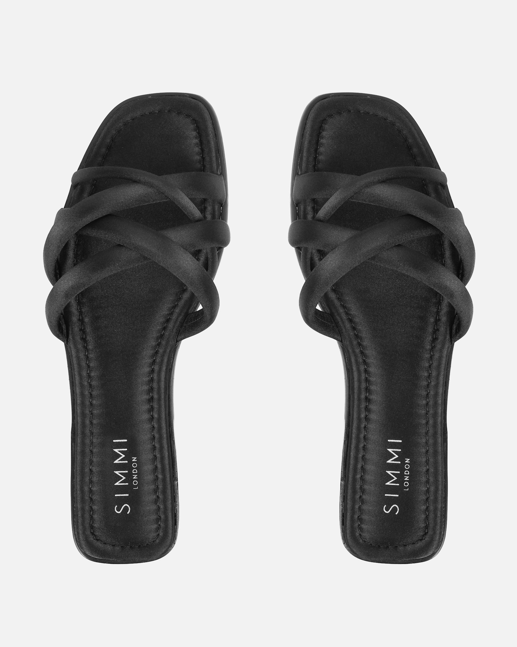 Kina Black Satin Padded Slip On Flat Sandals