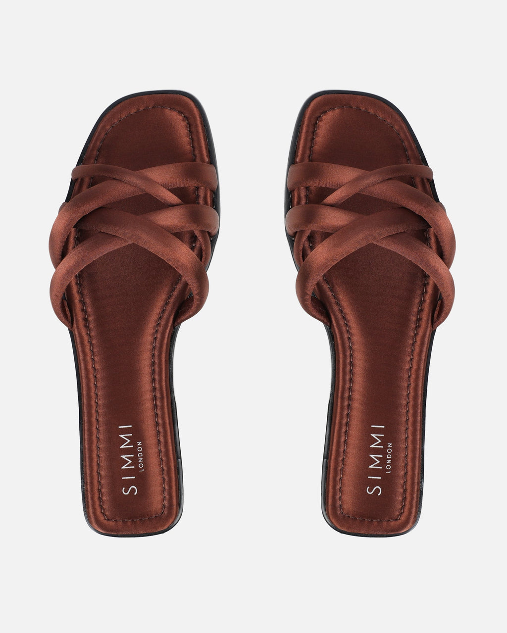 Kina Brown Satin Padded Slip On Flat Sandals