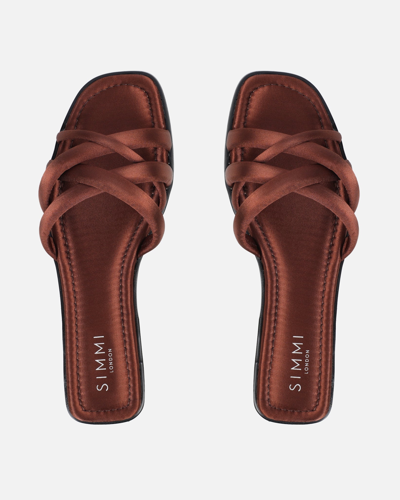 Kina Brown Satin Padded Slip On Flat Sandals