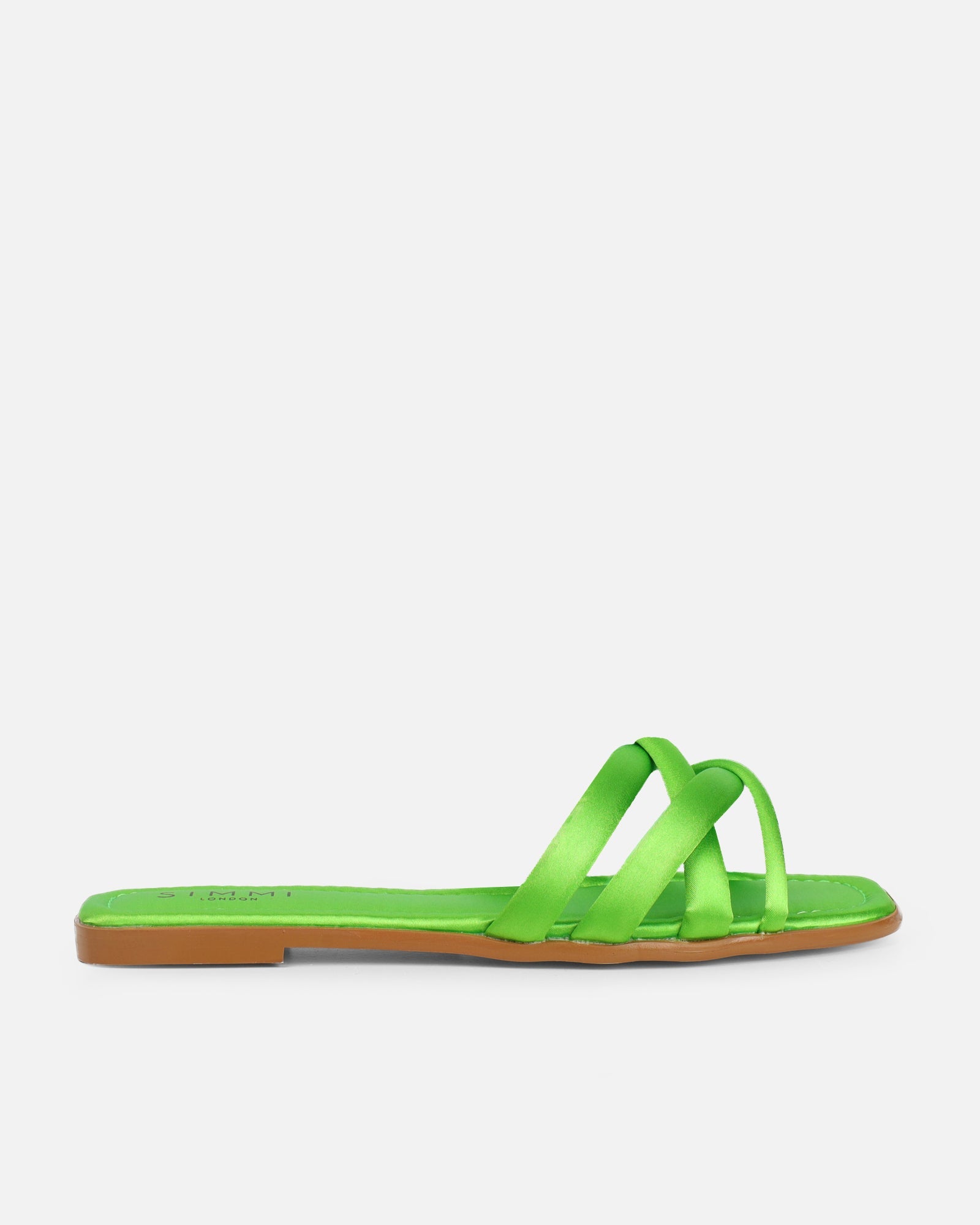 Kina Green Satin Padded Slip On Flat Sandals