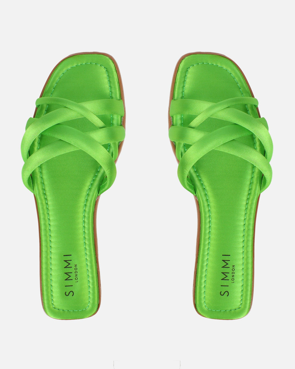 Kina Green Satin Padded Slip On Flat Sandals