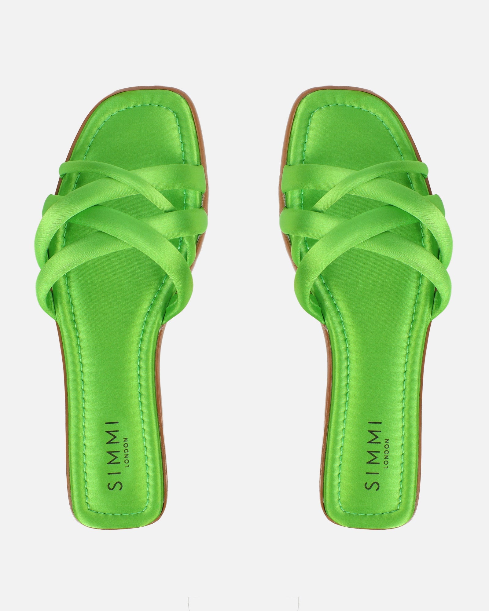 Kina Green Satin Padded Slip On Flat Sandals