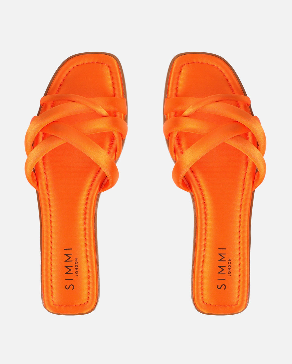 Kina Orange Satin Padded Slip On Flat Sandals