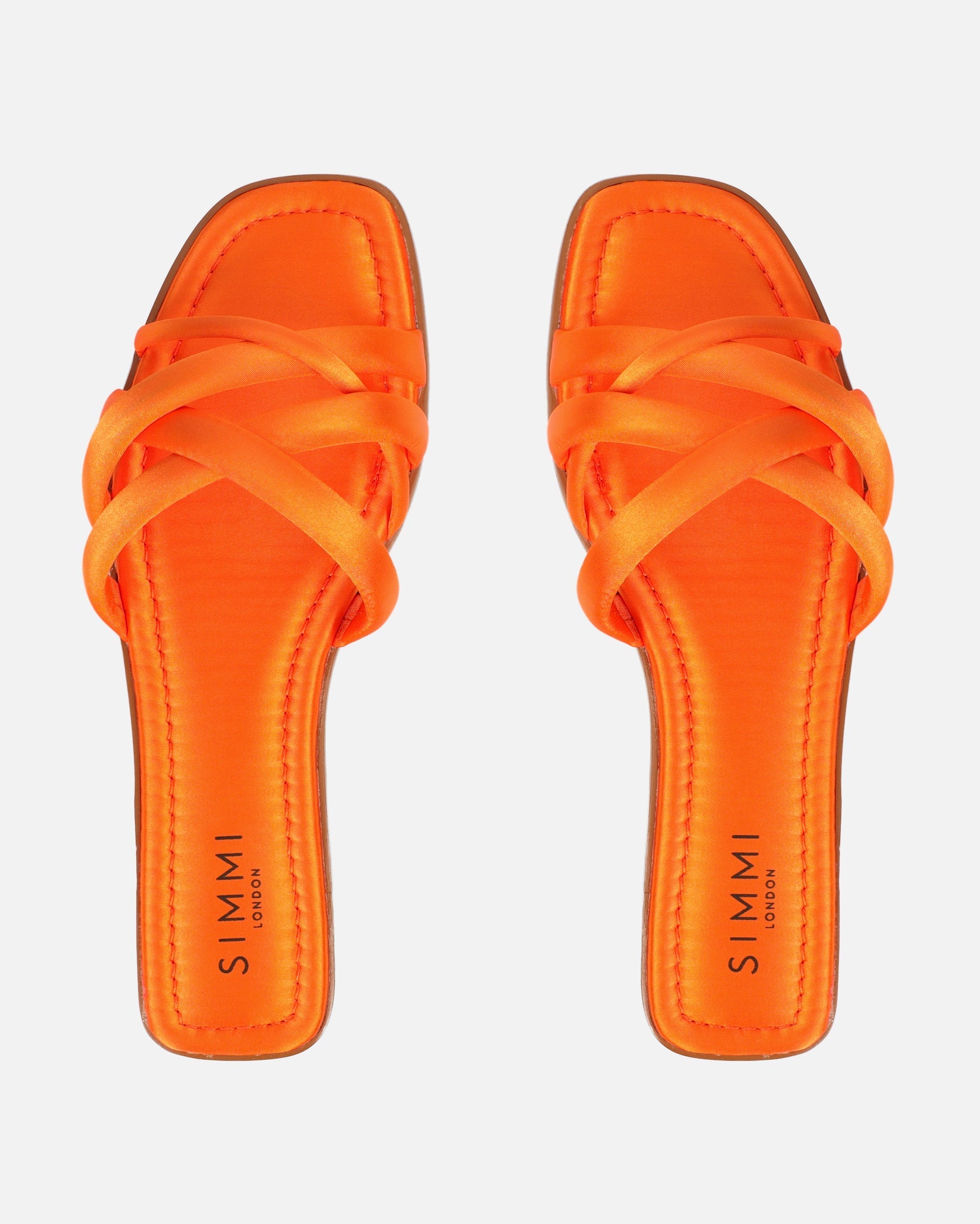 Kina Orange Satin Padded Slip On Flat Sandals