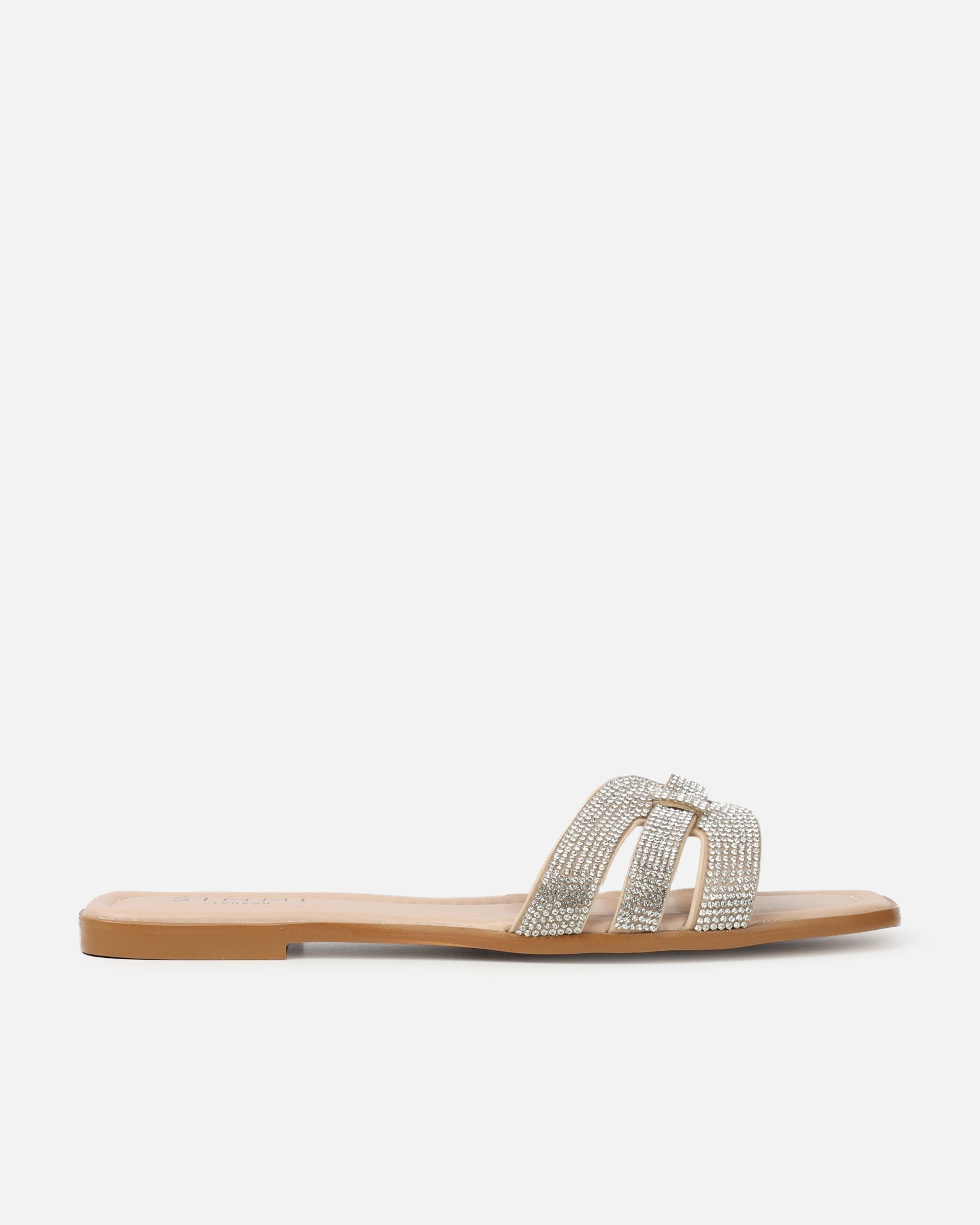 Jorji Nude Diamante Slip On Flat Sandals