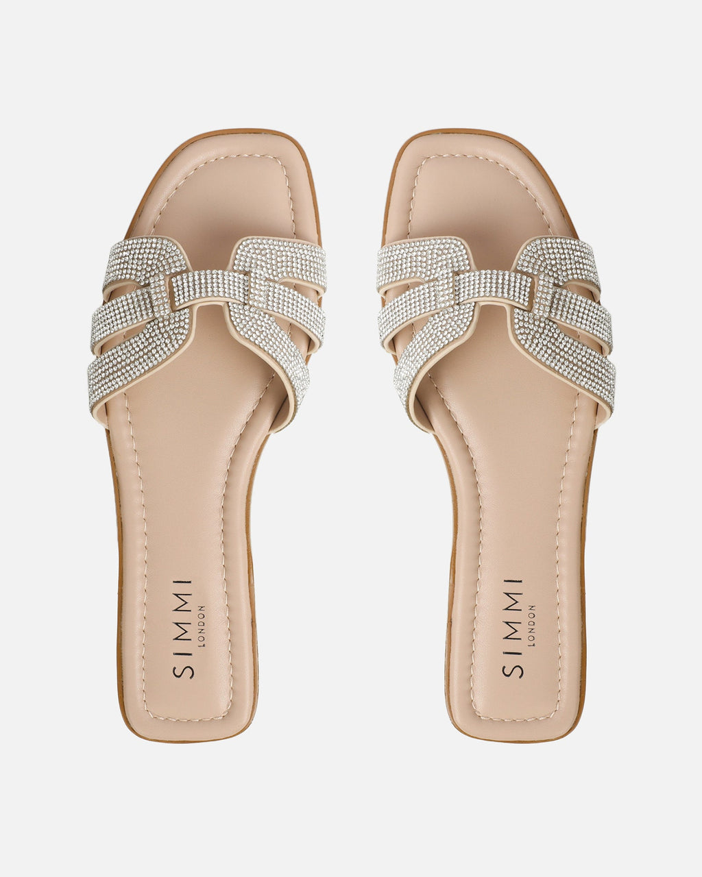 Jorji Nude Diamante Slip On Flat Sandals