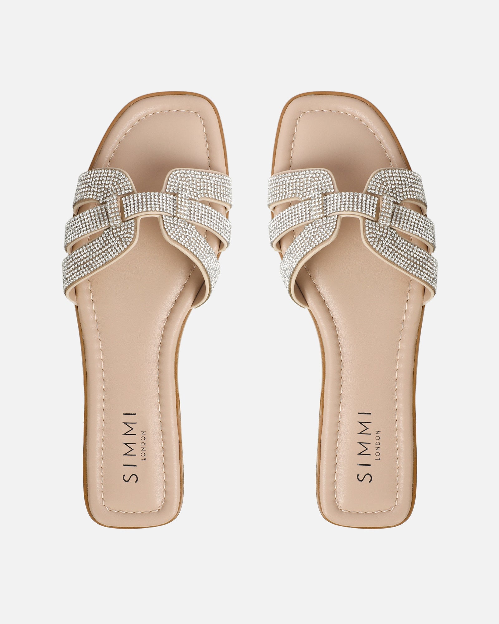 Jorji Nude Diamante Slip On Flat Sandals