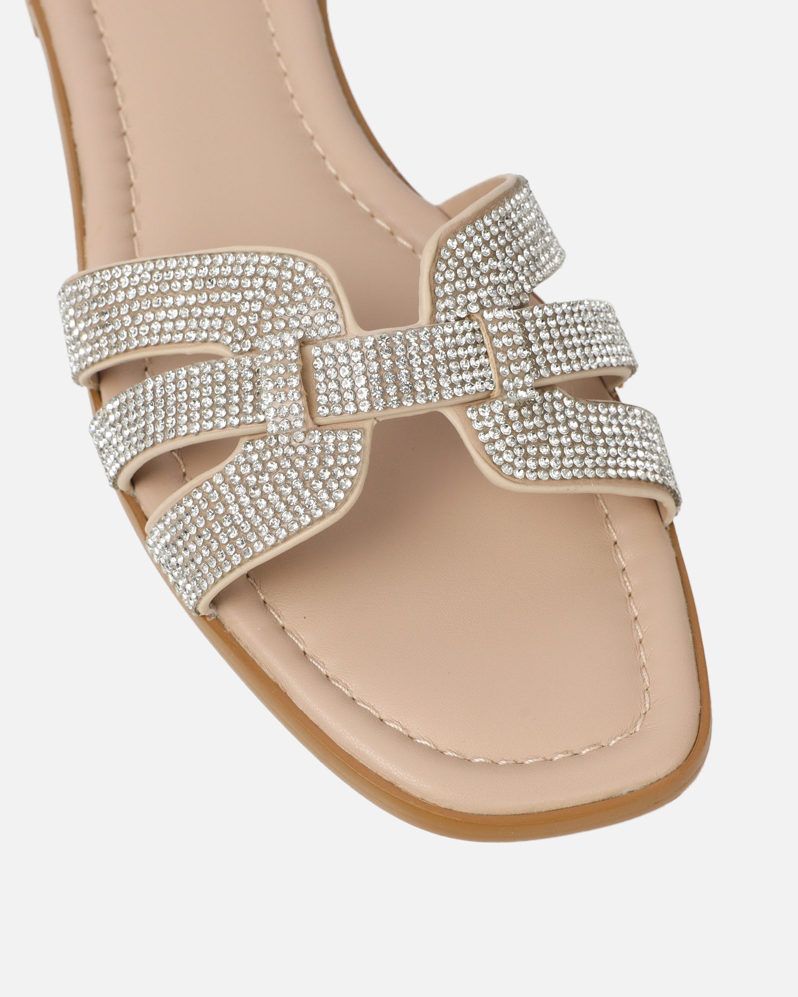 Jorji Nude Diamante Slip On Flat Sandals