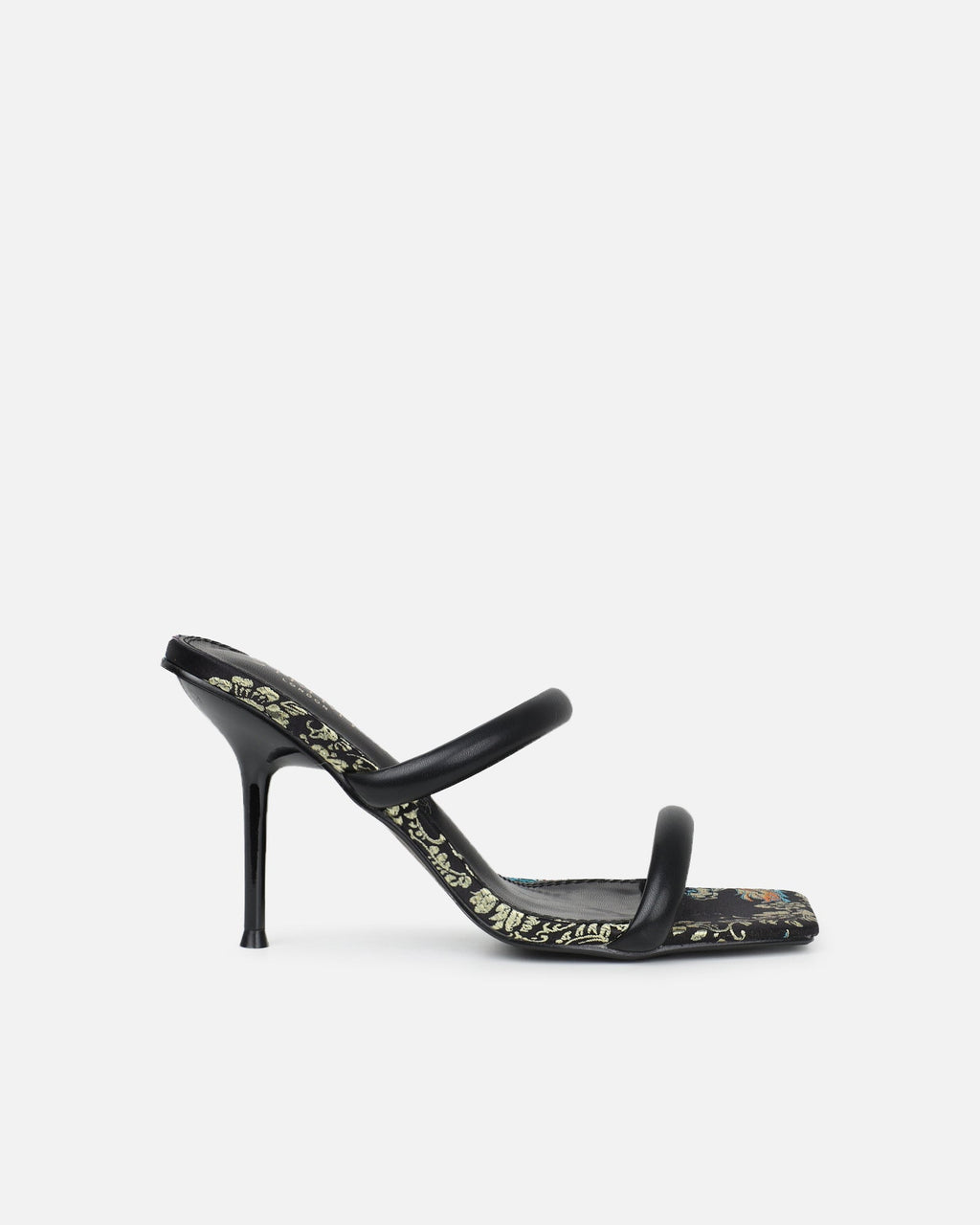 Kaeli black printed heeled sandals