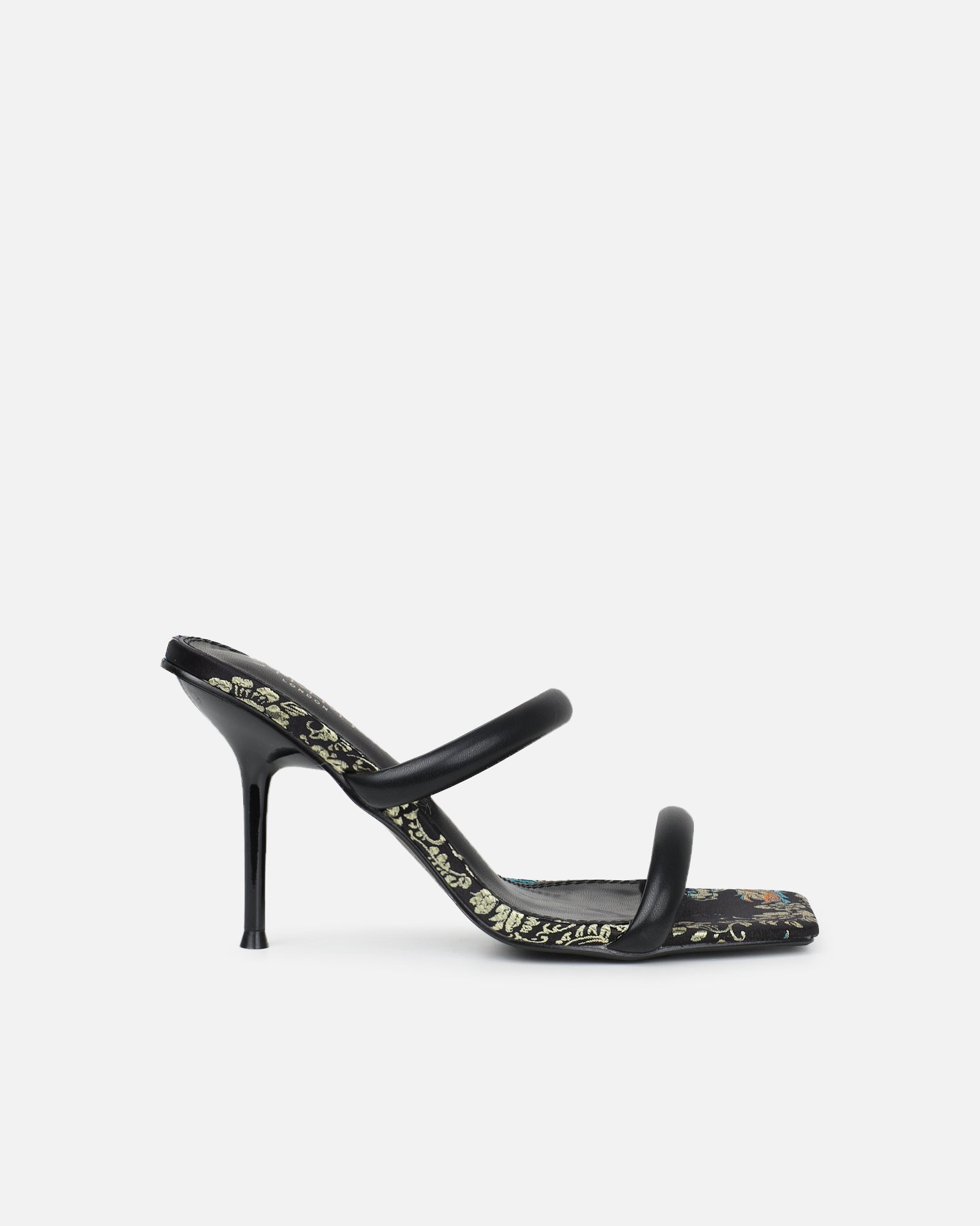 Kaeli black printed heeled sandals