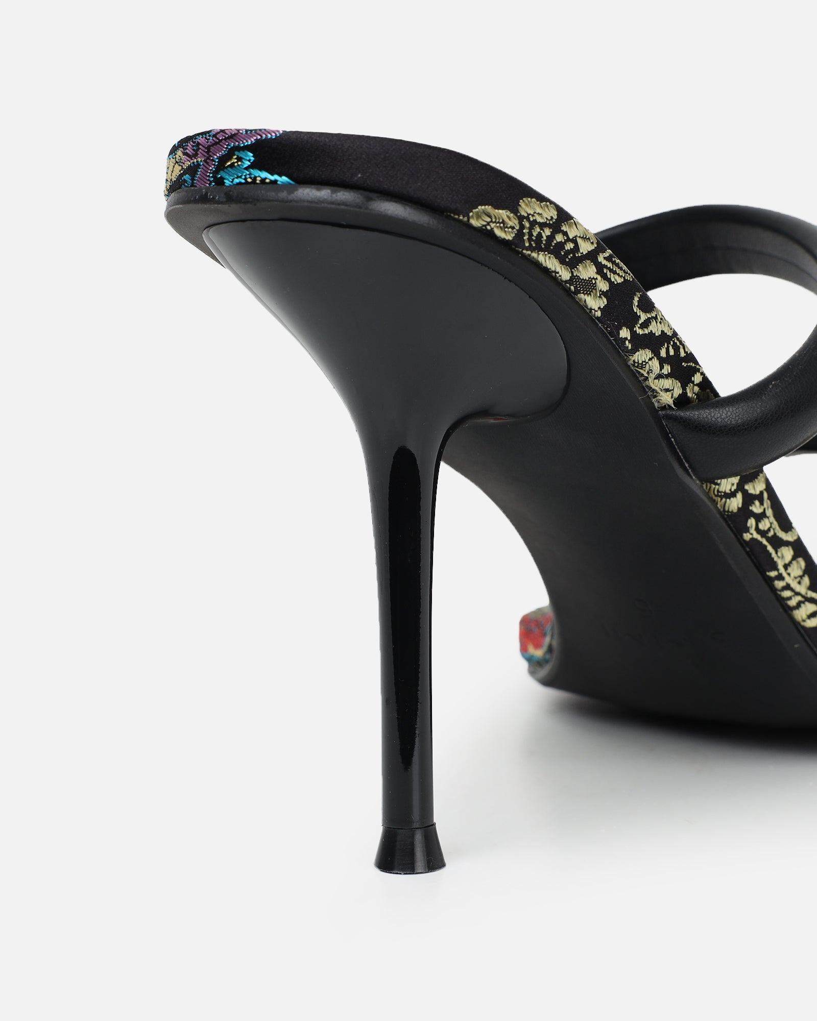 Kaeli black printed heeled sandals