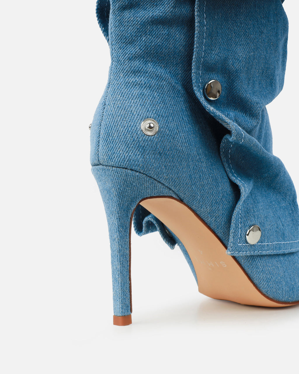 Kaii Blue Denim Popper Detail Knee High Boots
