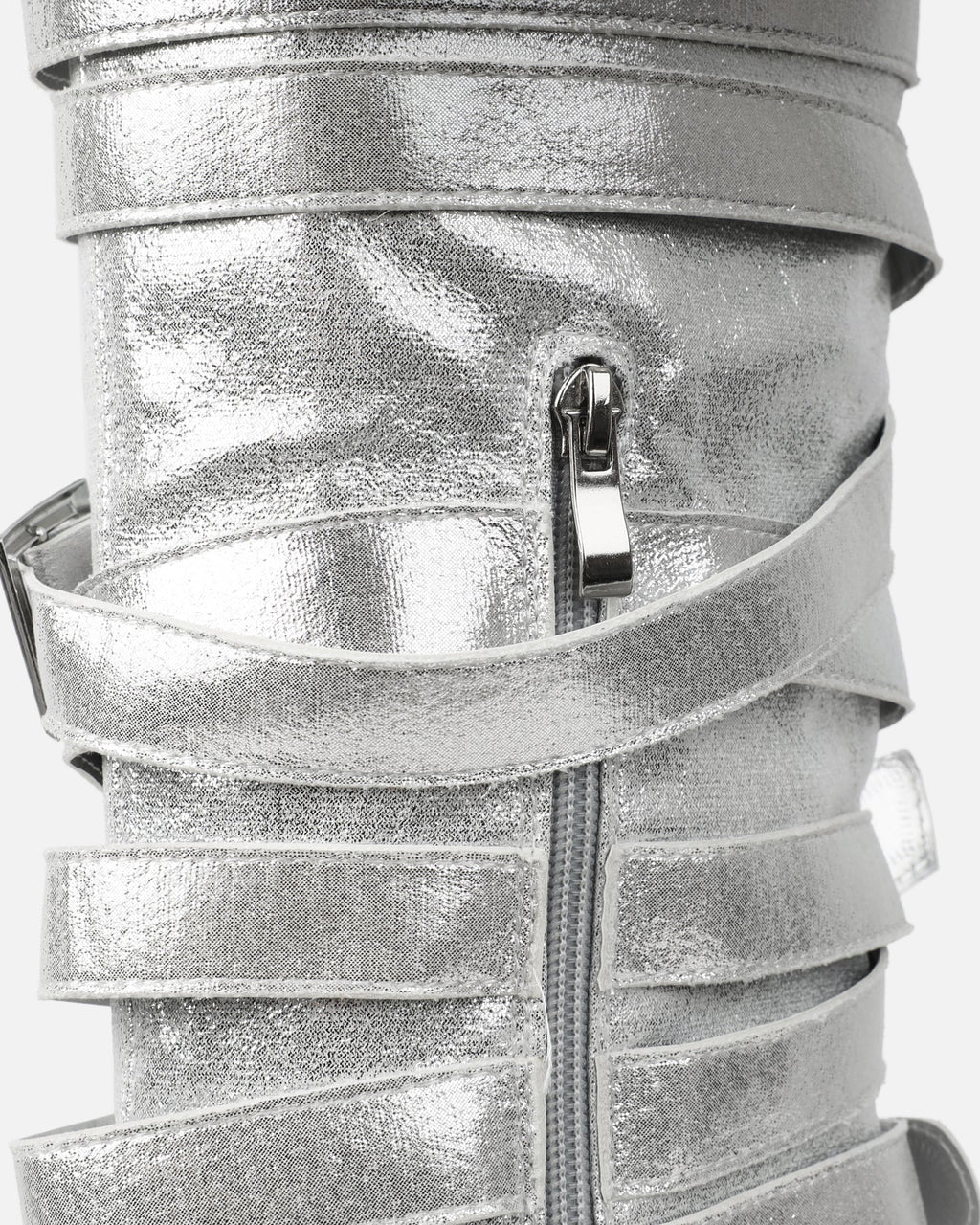 Lucian Silver Glitter Strappy Buckle Stiletto Boots
