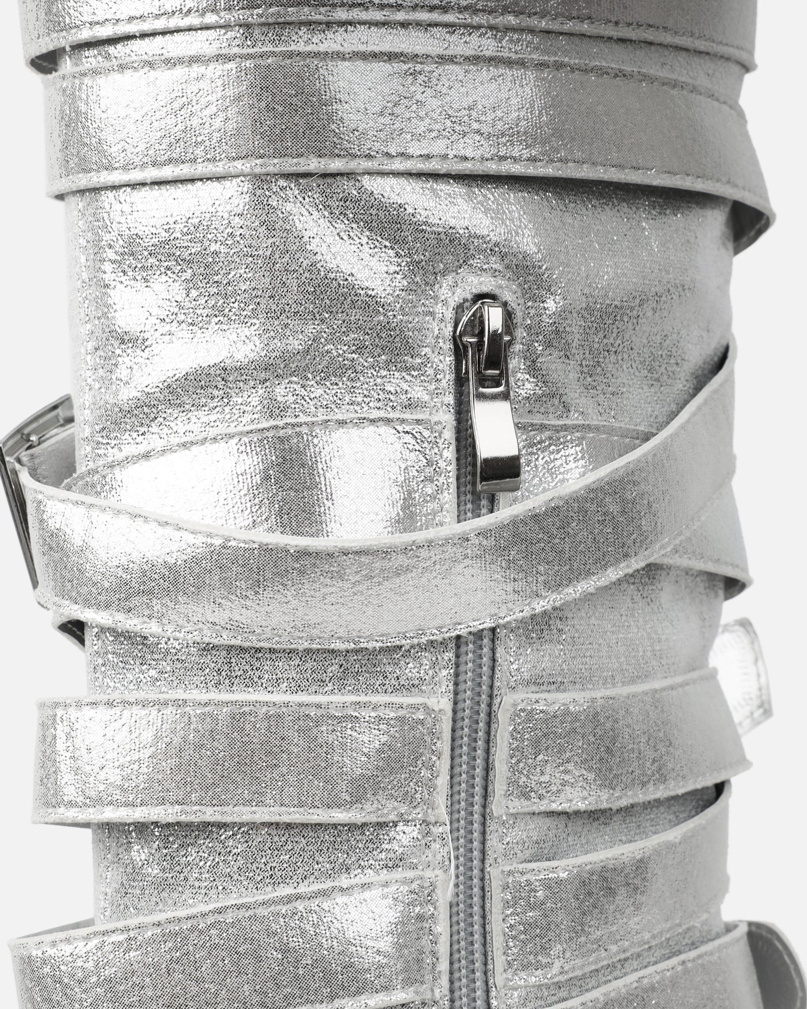Lucian Silver Glitter Strappy Buckle Stiletto Boots