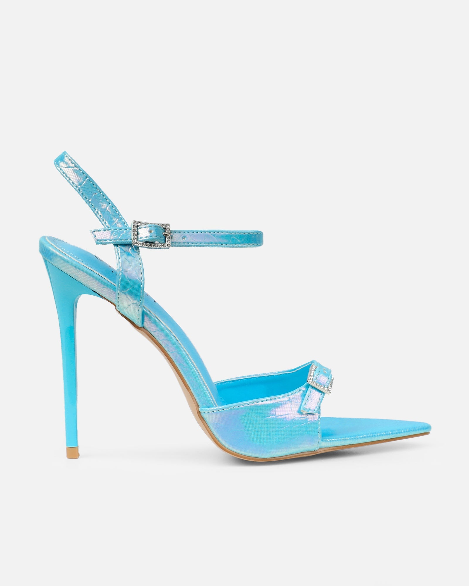 Kameo Blue Faux Snake Effect Diamante Buckle Heels