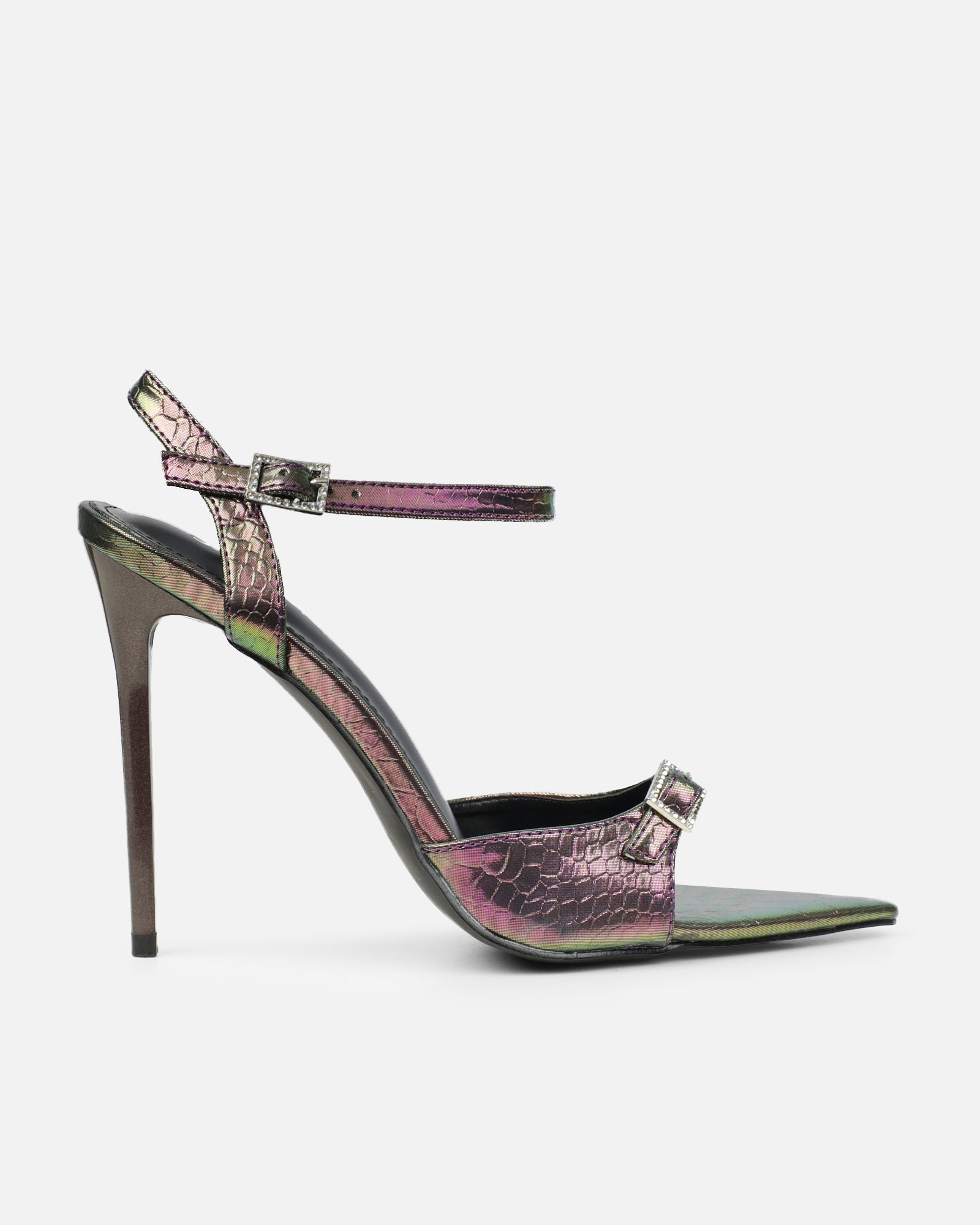 Kameo Petrol Faux Snake Effect Diamante Buckle Heels