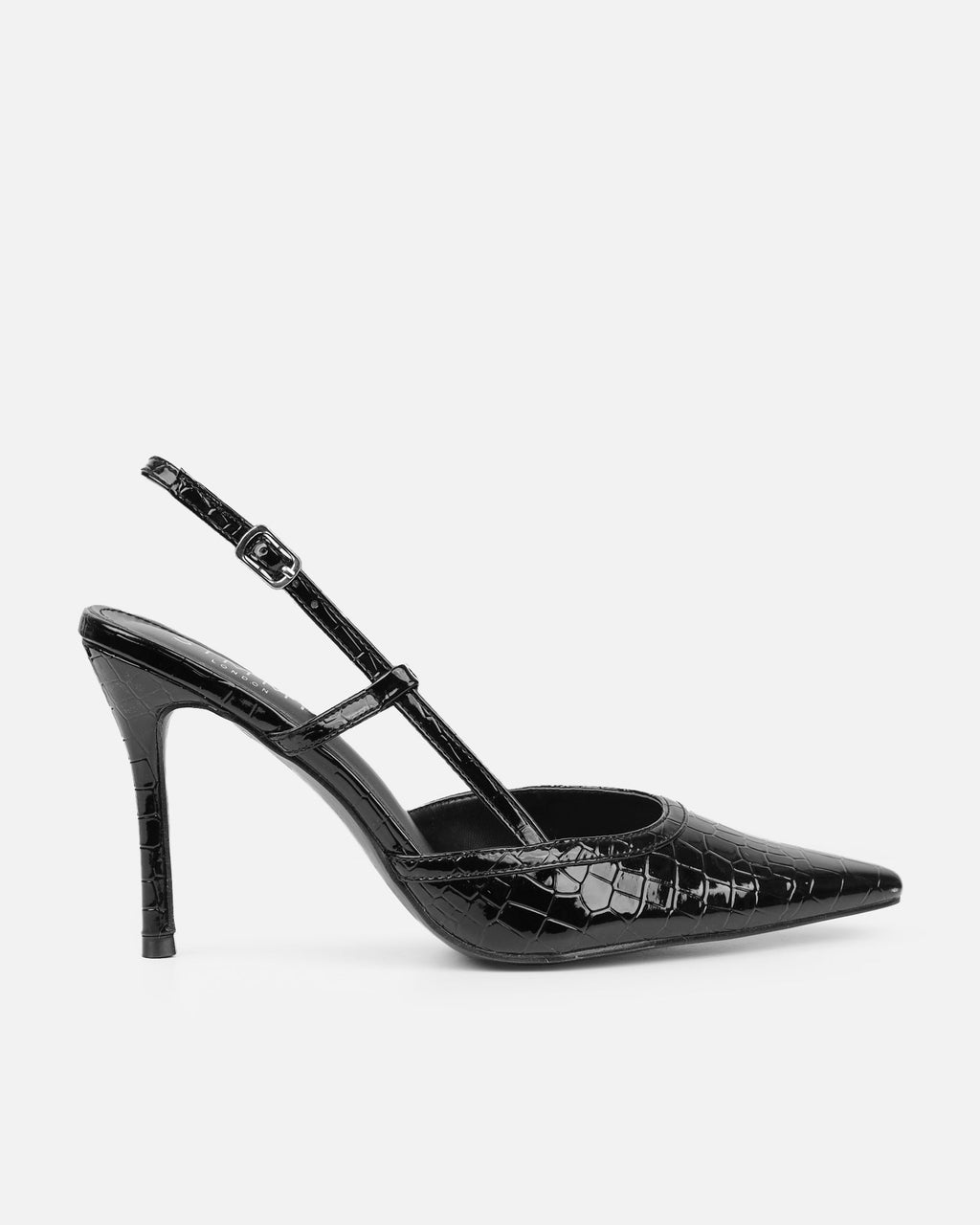 Kassi Black Faux Croc Sling Back Court Shoes