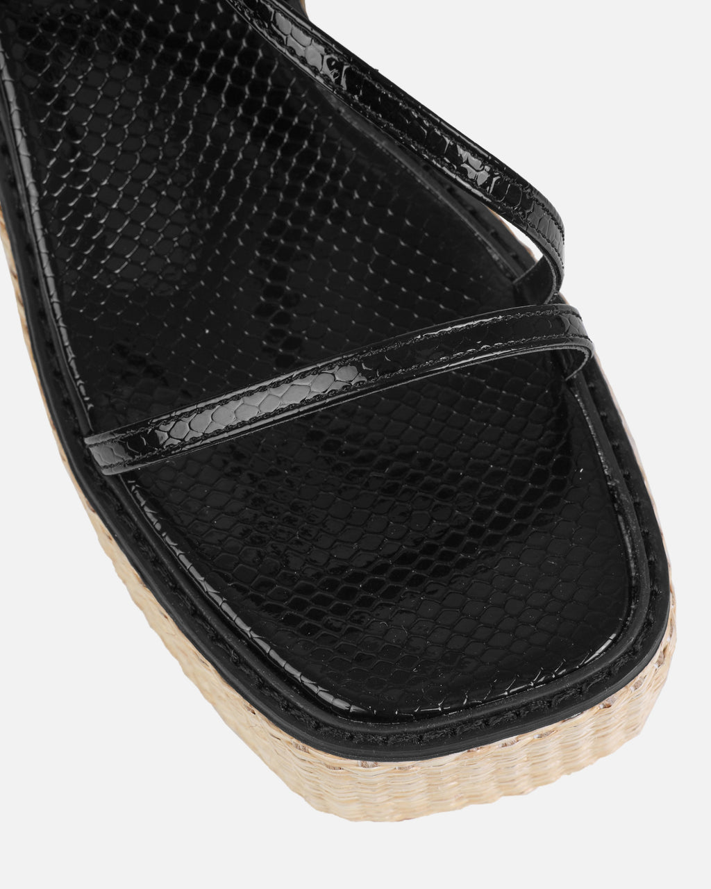 Kerensa Black Faux Snake Print Strappy Espadrille Wedges